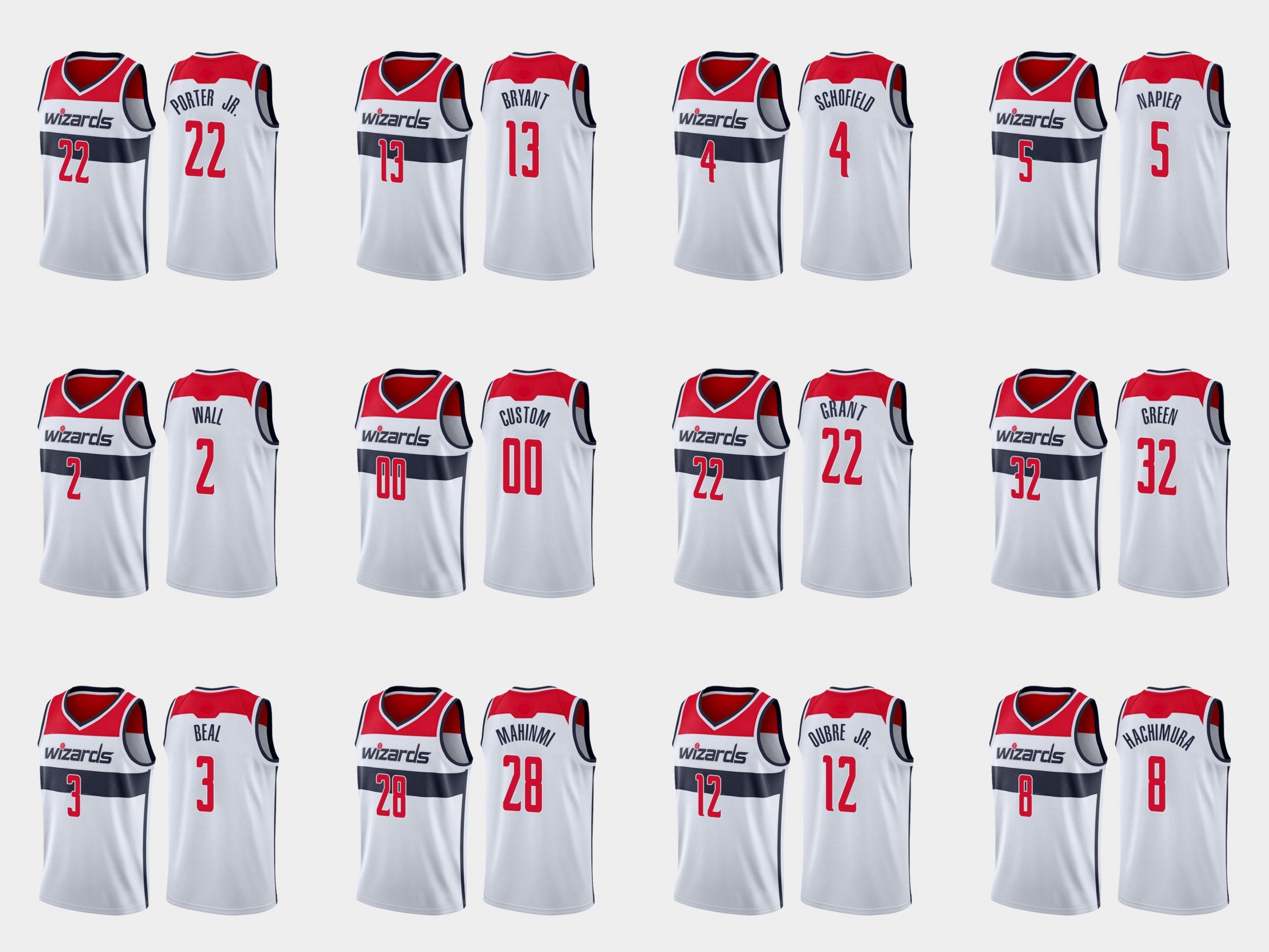 Washington Wizards Men Bradley Beal Admiral Schofield Rui Hachimura Ian Mahinmi Jeff Green NBA White Custom Association Jersey, Black;red
Washington Wizards Men Bradley Beal Admiral Schofield Rui Hachimura Ian Mahinmi Jeff Green NBA White Custom Association Jersey, Black;red