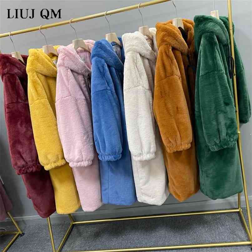 Women Parka Winter clothes Oversize Faux Fur Coat Thick Warm Long Fur Jacket Hooded Overcoat Plush Coat Winter Jackets 210910