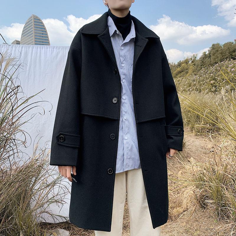 Men's Wool & Blends Winter Plus Velvet Woolen Coat Warm Fashion Casual Long Men Korean Oversize Mens Overcoat