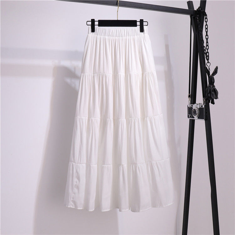 Summer Cotton Skirt Women High Waisted Long Skirt Femme Casual Solid A-line Skirts Women Jupe Femme Green Skirts 210309