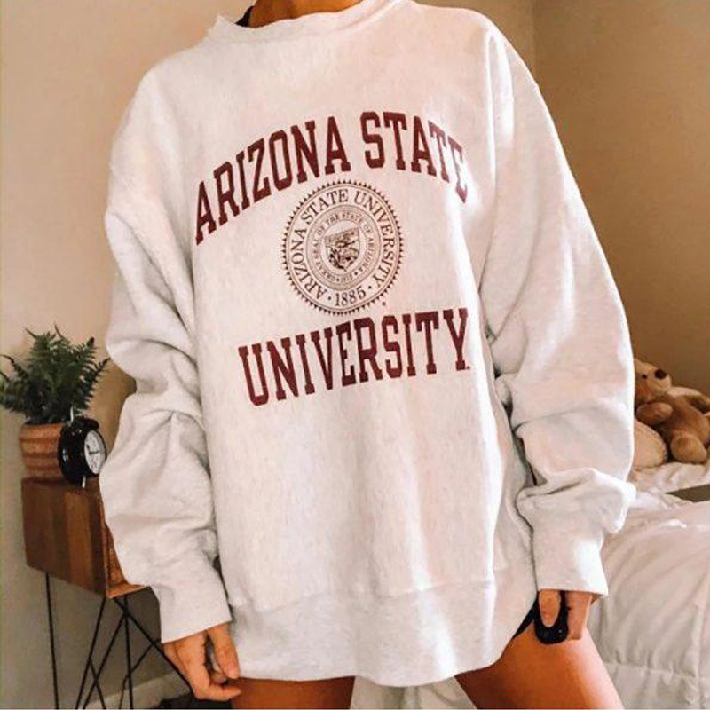 Vintage Stylish Cotton Letter Printing Pattern Sweatshirts Girl Women Oversized Hoodie Drop-shoulder Loose Casual Pullover 201028