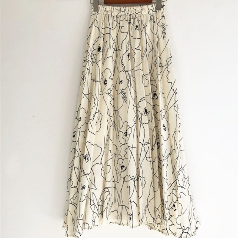 Spring Arrival All Match Vintage Skirt Floral Faldas Largas Elegantes Irregular Skirt 4 Colors Available 210306