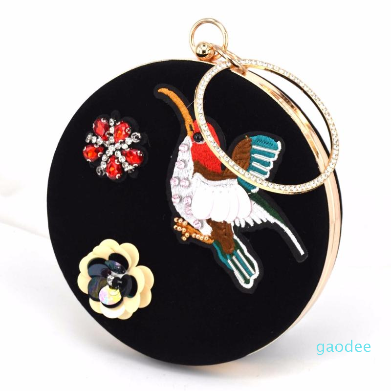 Designer-Evening Bags Fashion Black Flannelette Bag Roundness Wristlets Embroidery Bird Crystal Clutch
Designer-Evening Bags Fashion Black Flannelette Bag Roundness Wristlets Embroidery Bird Crystal Clutch