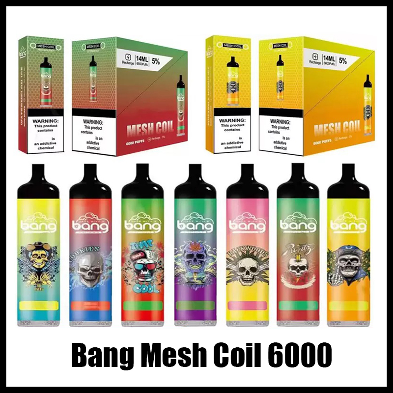 Original Bang Mesh Coil 6000 Puffs Disposable E cigarettes Device Kit Vape Pen 14ml Pre-filled Pods Cartridge 850mAh Rechargeable Battery Vaporizers VS ELF BAR AIR
Original Bang Mesh Coil 6000 Puffs Disposable E cigarettes Device Kit Vape Pen 14ml Pre-filled Pods Cartridge 850mAh Rechargeable Battery Vaporizers VS ELF BAR AIR