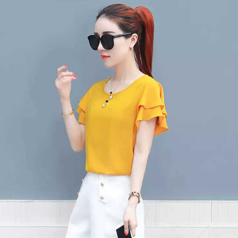 Women Summer Style Chiffon Blouses Shirts Lady Casual O-Neck Short Flare Sleeve Blusas Tops DF2913 210609, Red
Women Summer Style Chiffon Blouses Shirts Lady Casual O-Neck Short Flare Sleeve Blusas Tops DF2913 210609, Red
