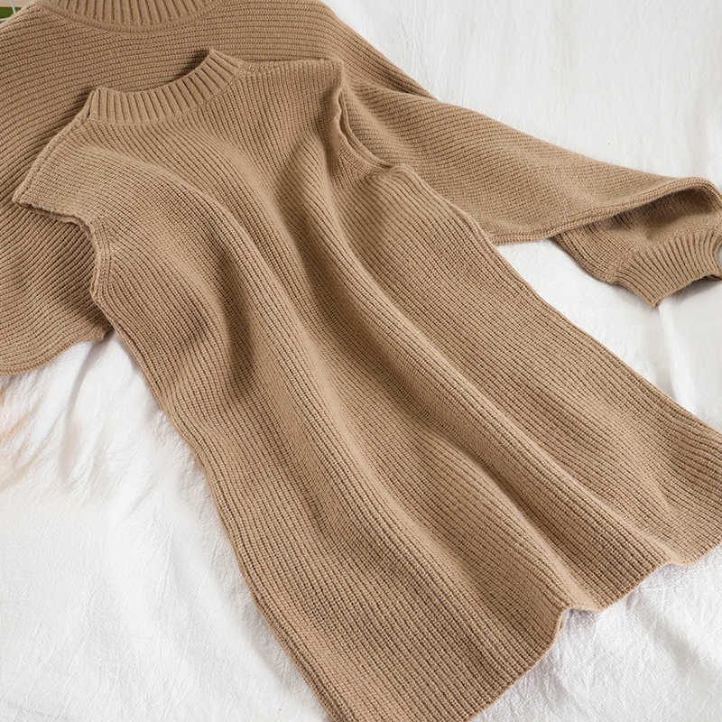 DEAT Women Short Knitted Turtleneck Long Sleeve Top Loose Vest Dress Two Piece Set Fashion Autumn Winter MZ989 210709