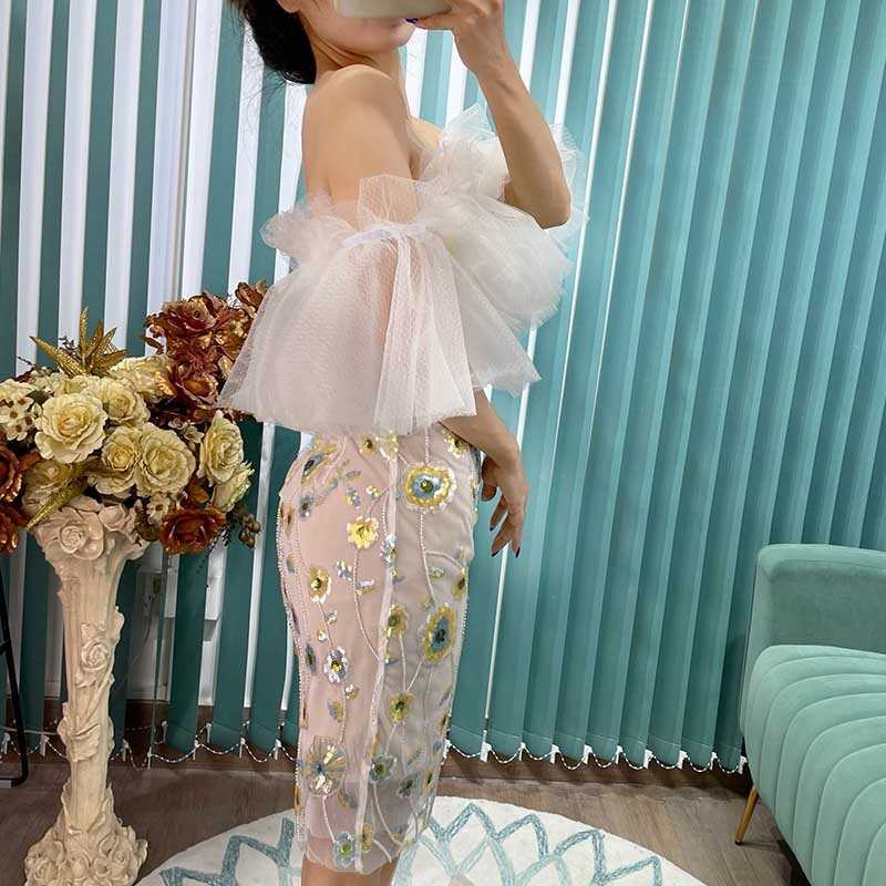 DEAT Women Mesh Dress Short Sleeve Arrivals Lady Sexy Temperament Fashion Spring Summer 11D1873 210709