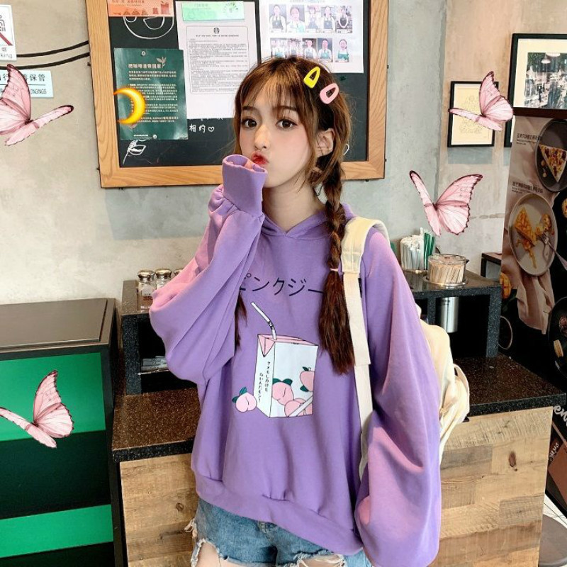 Japanese Kawaii Cartoon Printed Hoodies Women Autumn Winter Clothing Harajuku Cute Loose Thicken Pullover Schoolgirl Sweatshirt T200311
