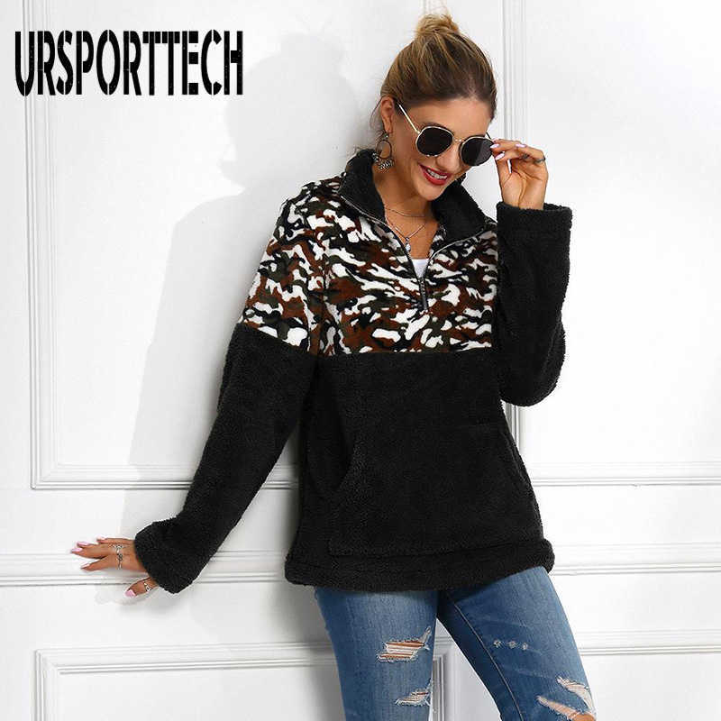 Autumn Winter Double-Sided Fleece Hoodies Women Leopard Sweatshirts Oversize Ladies Pullovers Warm Pocket Hooded Jacket 210528