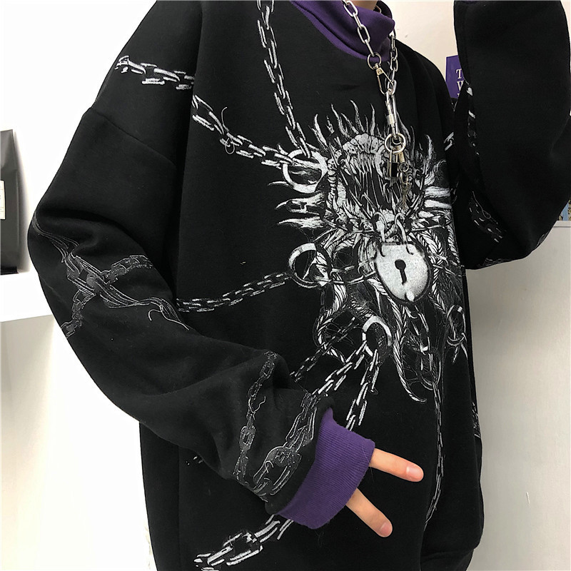Neploe Turtleneck Plus Velet Pullover Sweatshirt Contrast Color Patchwork Tops Jumper Harajuku Print Long Sleeve Hoodies 56959 201212