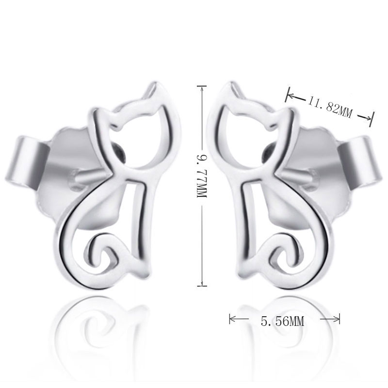 Authentic 925 Sterling Silver Animal Owl Cat Stud Earrings for Women Girls Fine Jewelry Gift Moda Bijoux