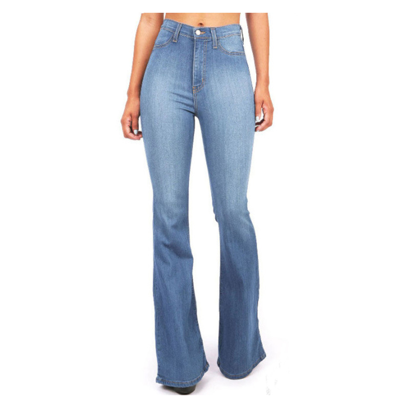Slim Stretch Bell Bottom Pants Solid Color Women's Pants Flared Vintage High Waist Loose Casual Autumn Streetwear Women's Jeans 210222