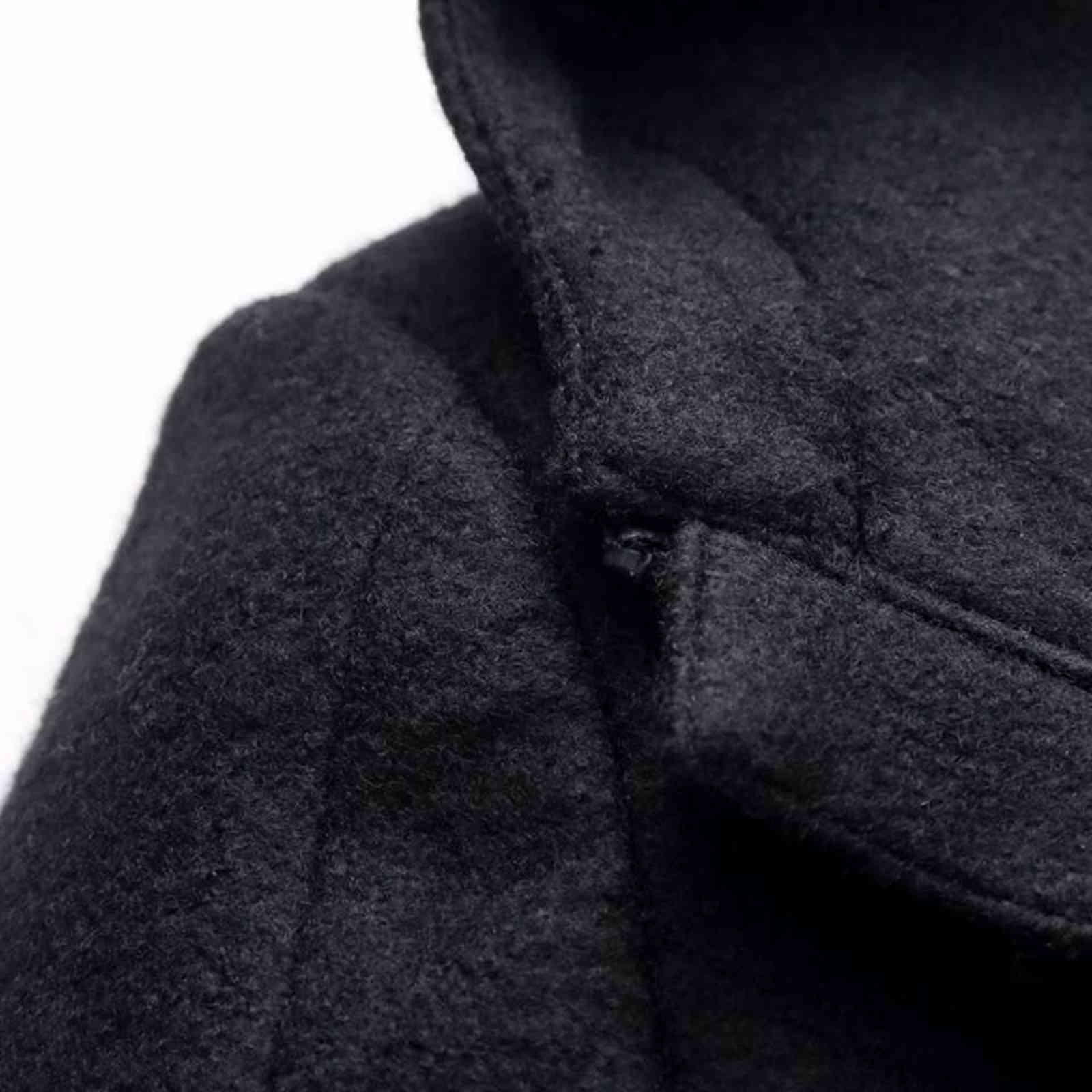 Man Wool Hooded Jacket Long High Quality Hoodie Zipper Casual Black Grey Male Trench Pockets Overcoat Warm Men Woolen Coat 211122