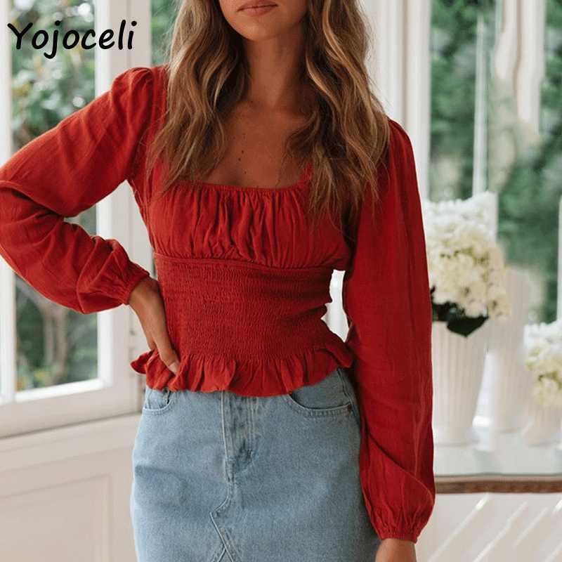 Yojoceli square neck cotton ruffle blouses shirt women long sleeve autumn female blusas 210609, Pink
Yojoceli square neck cotton ruffle blouses shirt women long sleeve autumn female blusas 210609, Pink
