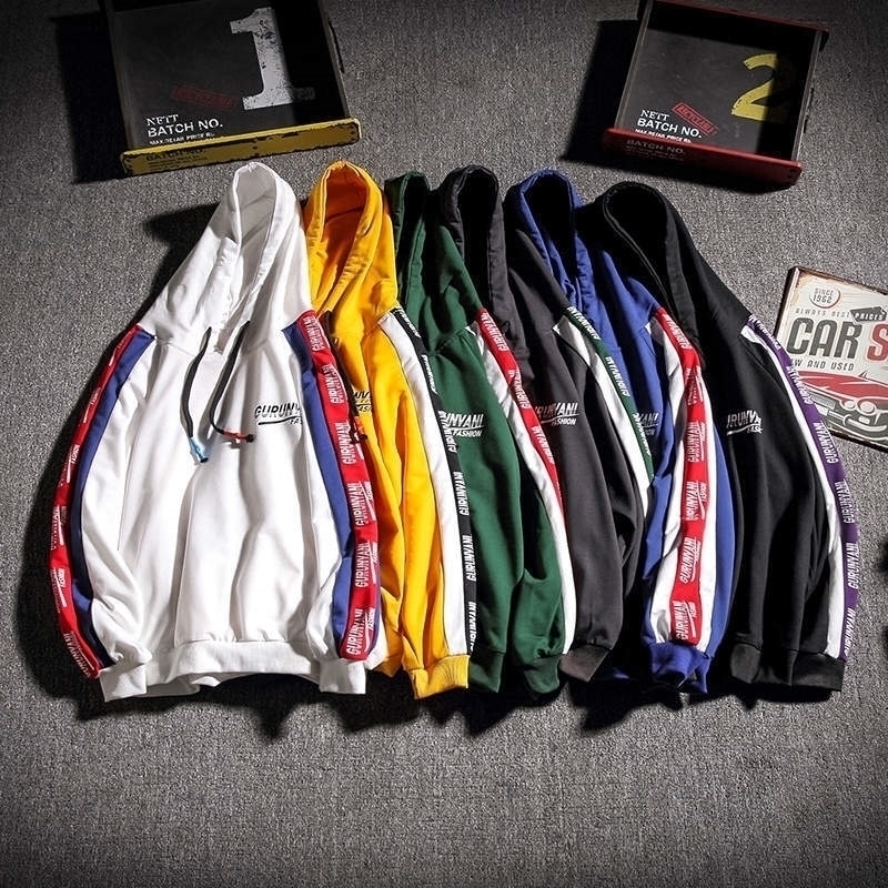 Hip Hop Hoodie Sweatshirt Men Spring Autumn Streetwear Hooded Sweatshirt Side Striped Casual Hoodies Mens Oversized Hoodies 201128