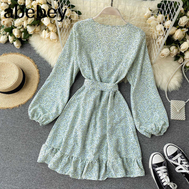 A-E Elegant Autumn Solid Green Spring Retor Dresses Women Party High Waist Long Sleeve Runway Boho Vintage Dress 210715