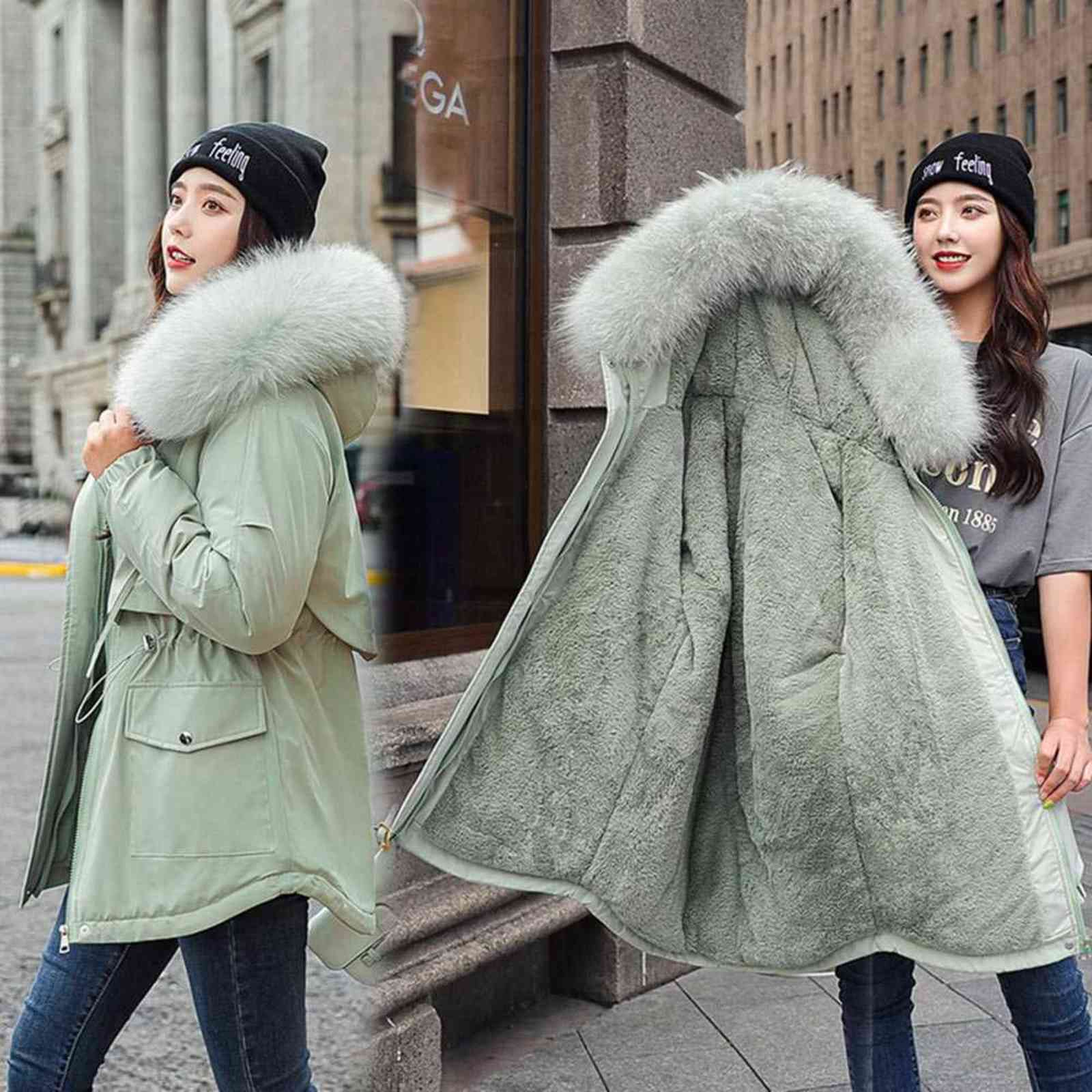 Vielleicht Cotton Thicken Warm Winter Jacket Coat Women Casual Parka Winter Clothes Fur Lining Hooded Parka Mujer Coats 211130