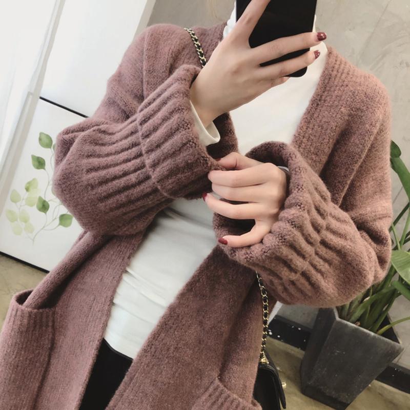 Women's Knits & Tees Korean Fashion Women Knitted Cardigan 2021 Autumn Winter Long Sweater Female Sleeve Solid Coat