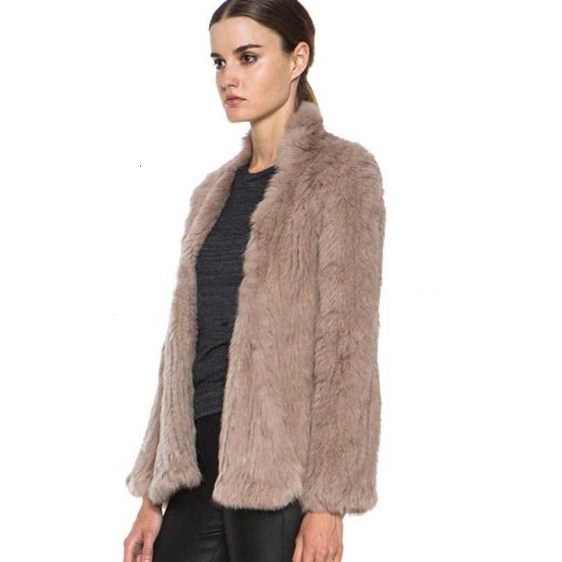 Knitted natural rabbit fur coat women winter casual long sleeve dense thick loose outerwear coat jacket Real Fur Coat T191118