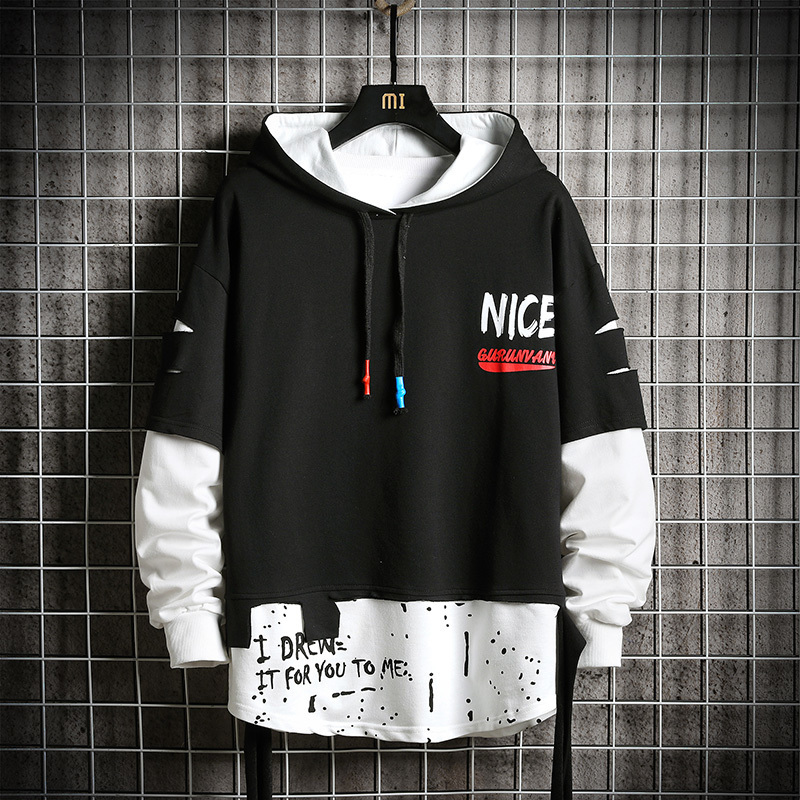 Oversized Ripped Patchwork Hoodies Men New Hip Hop Streetwear Hoodie Mens Harajuku Hooded Sweatshirt Fashion Men Tops 201128