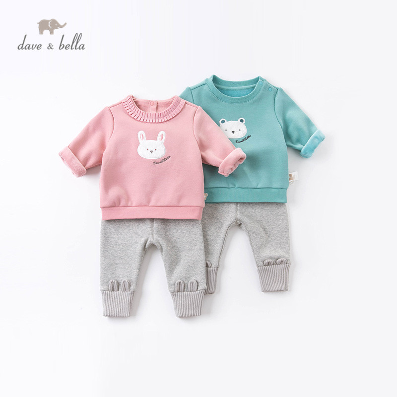 DBW14741 dave bella winter baby unisex fashion cartoon letter clothing sets kids casual sets children 2pcs suit Y1117