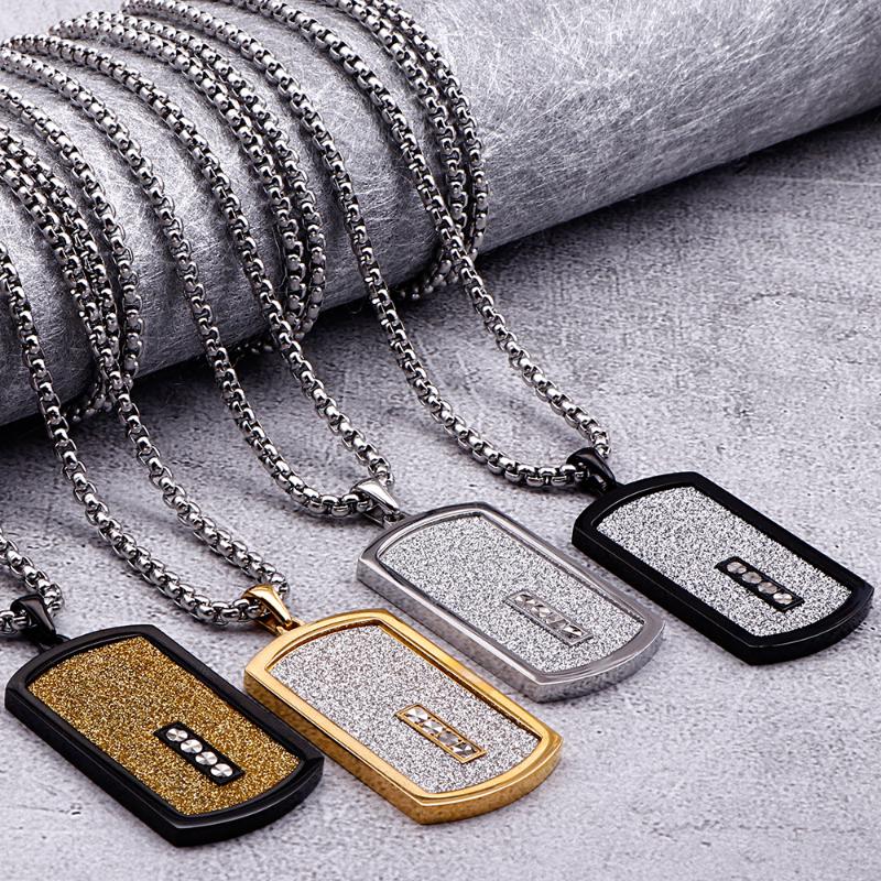 Gold Black Card Pendant Necklace For Men With 66CM Long Chain Cool Stainless Steel Mens Jewellery Accessories Logo Name Engrave