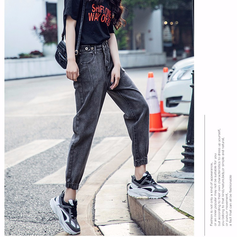 Spring jeans net red Torre jeans ladies loose nine elastic waist toe Harem pants large jeans S-5XL 210302