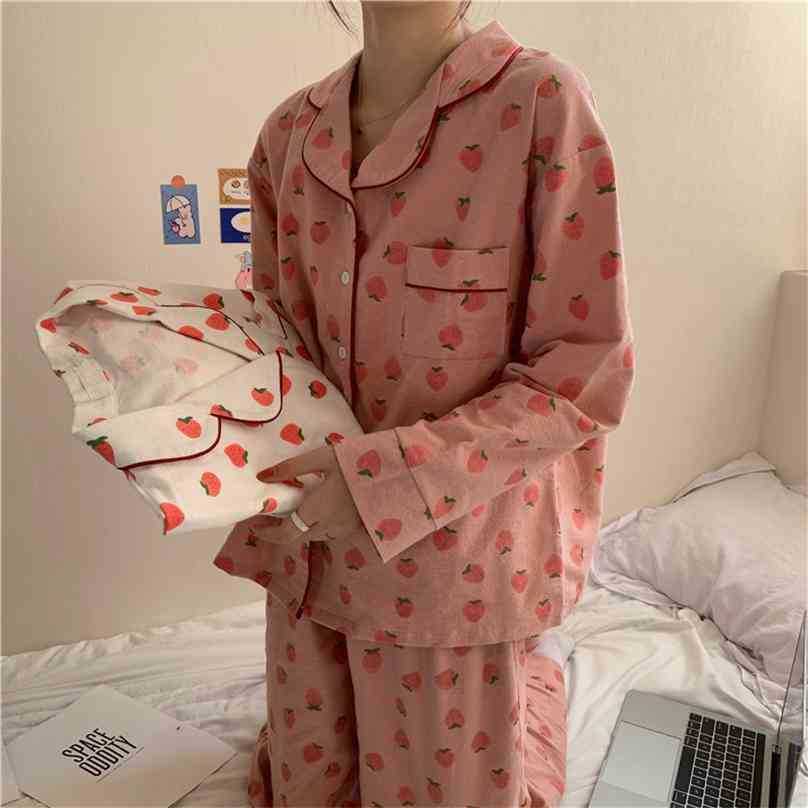 Two Pieces Suit Strewberry Printing Gentle Nightwear Sweet Soft Casual Loose Fashion Long Sleeves Pajamas Set 210525, Pink
Two Pieces Suit Strewberry Printing Gentle Nightwear Sweet Soft Casual Loose Fashion Long Sleeves Pajamas Set 210525, Pink