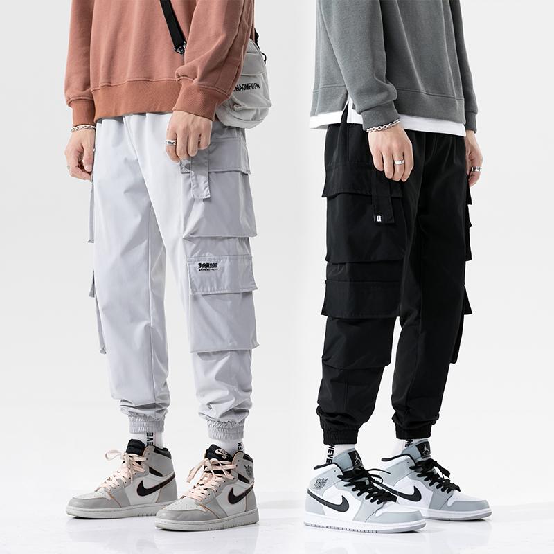 Hip Hop Harem Joggers Cargo Pants for Men with Multi-Pockets Ribbons Man Sweatpants Streetwear Casual Mens S-5XL Z260315