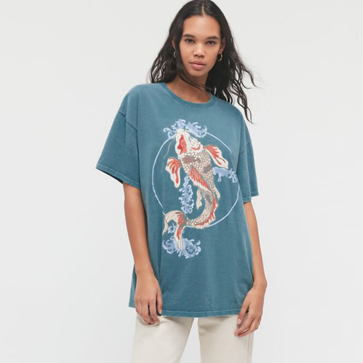 New 2021 Fashion Overdyed T-shirt Koi Fish Graphic Summer Short Sleeve O-neck Woman Tshirts Tops Oversized Tee Shirts R3yl, Blue
New 2021 Fashion Overdyed T-shirt Koi Fish Graphic Summer Short Sleeve O-neck Woman Tshirts Tops Oversized Tee Shirts R3yl, Blue