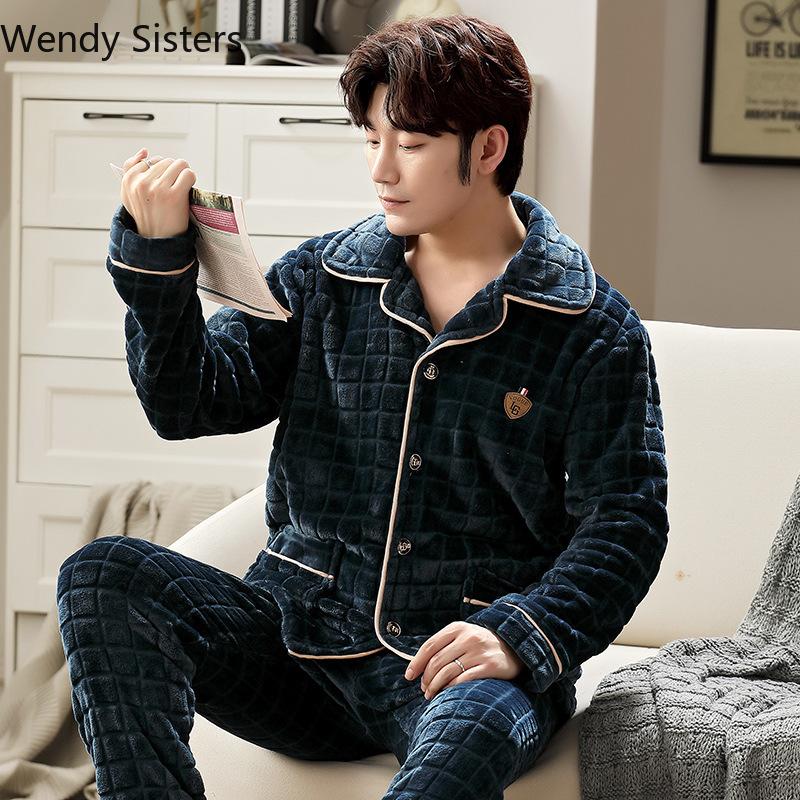 Men's Sleepwear Est Autumn Winter Flannel Pijama For Men Fashion Striped Plaid Cardigan Button Long Sleeve Warm Pyjama Home Two-piece Set, Black;brown
Men's Sleepwear Est Autumn Winter Flannel Pijama For Men Fashion Striped Plaid Cardigan Button Long Sleeve Warm Pyjama Home Two-piece Set, Black;brown