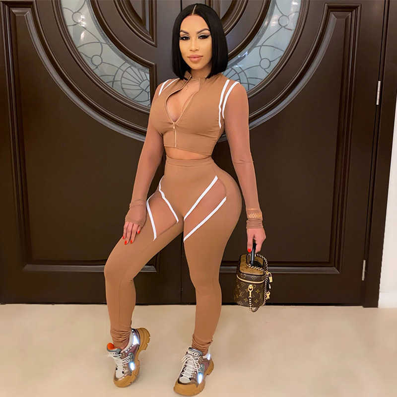 ANJAMANOR Sexy Long Sleeve Two Piece Tracksuit Set Sports Wear 2 Piece Joggers Set Women Sweat Suits Matching Sets D37-DF33 Y0625