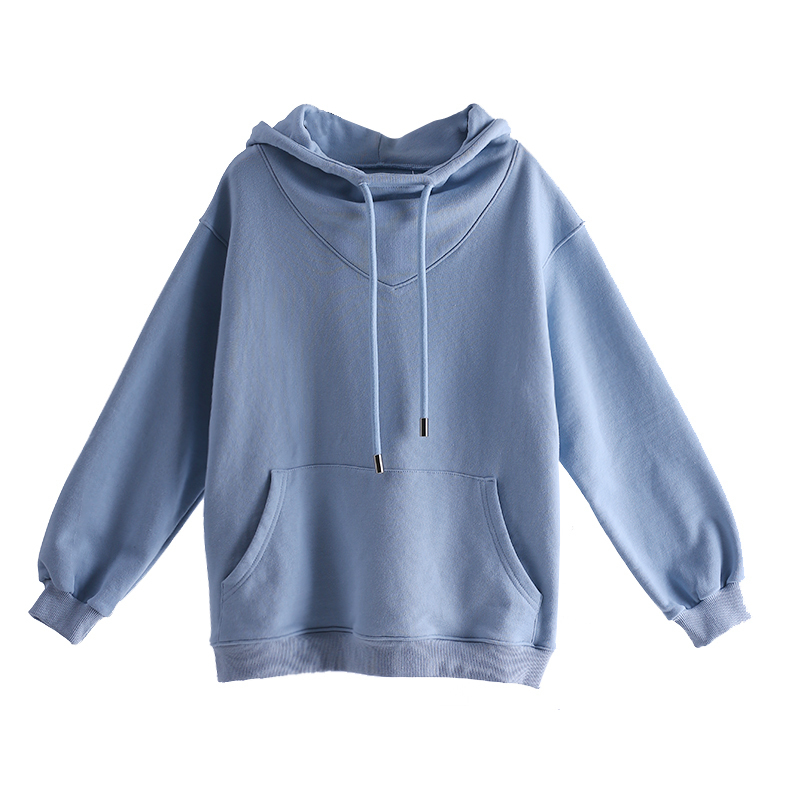 MICOCO R2222 Korean version loosefitting joker age reduction fresh light blue texture drawstring hoodie short style hoodie T200723