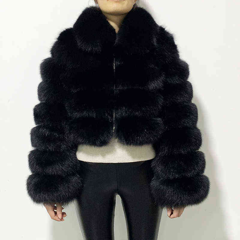 r982 Winter Woman's Fashion Short Style Slim Fit Zipper Real Fur Bomber Jacket 211111