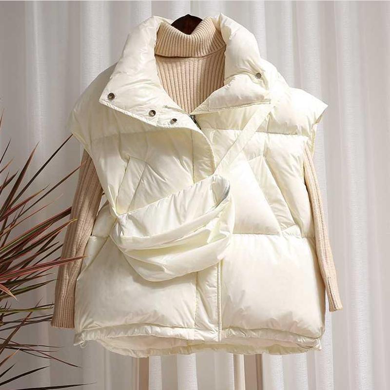 Women's Down & Parkas ZCWXM Winter Warm Short Jackets Women Feather Vest Puffer Sleeveless Black Coat Match With Bag Ladies Waistcoat