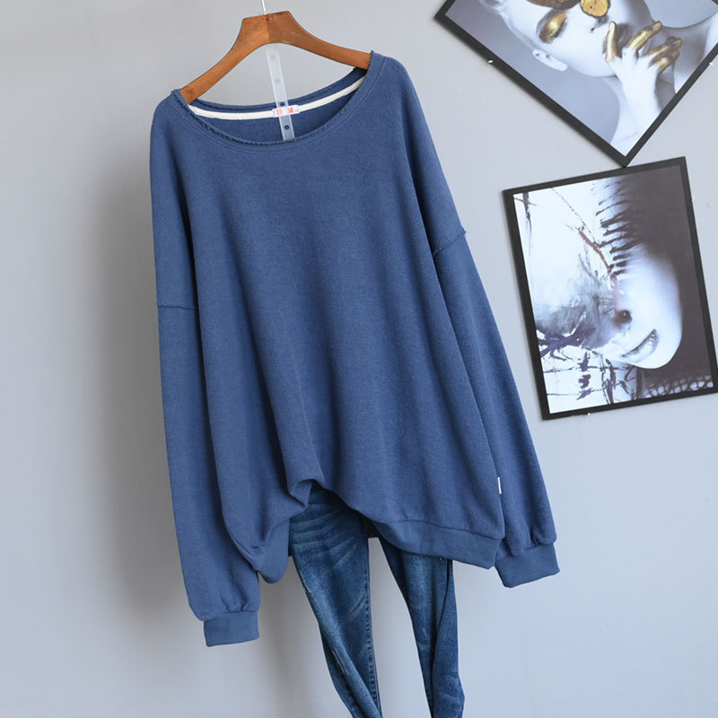 Autumn New Korean Simple Pure Color Loose Slimming Women Hoodies Plus Size Casual All-match Mid-length Top Free Shipping 201217