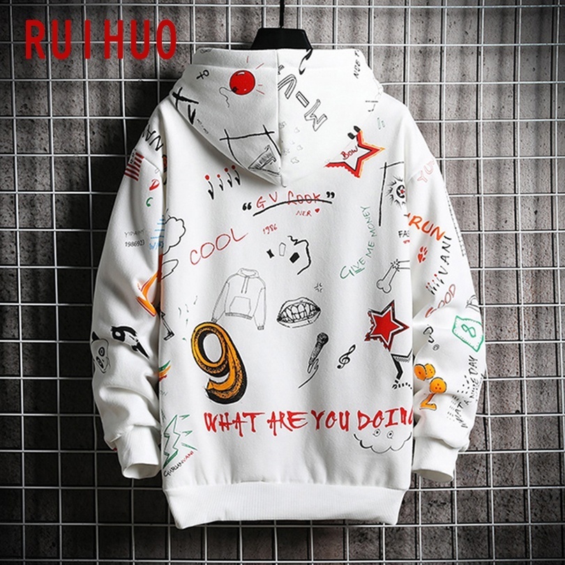 RUIHUO Autumn Harajuku Hoodie Men Clothing Men's Hoodies Hip Hop Male Sweatshirt Japanese Streetwear M5XL 201020