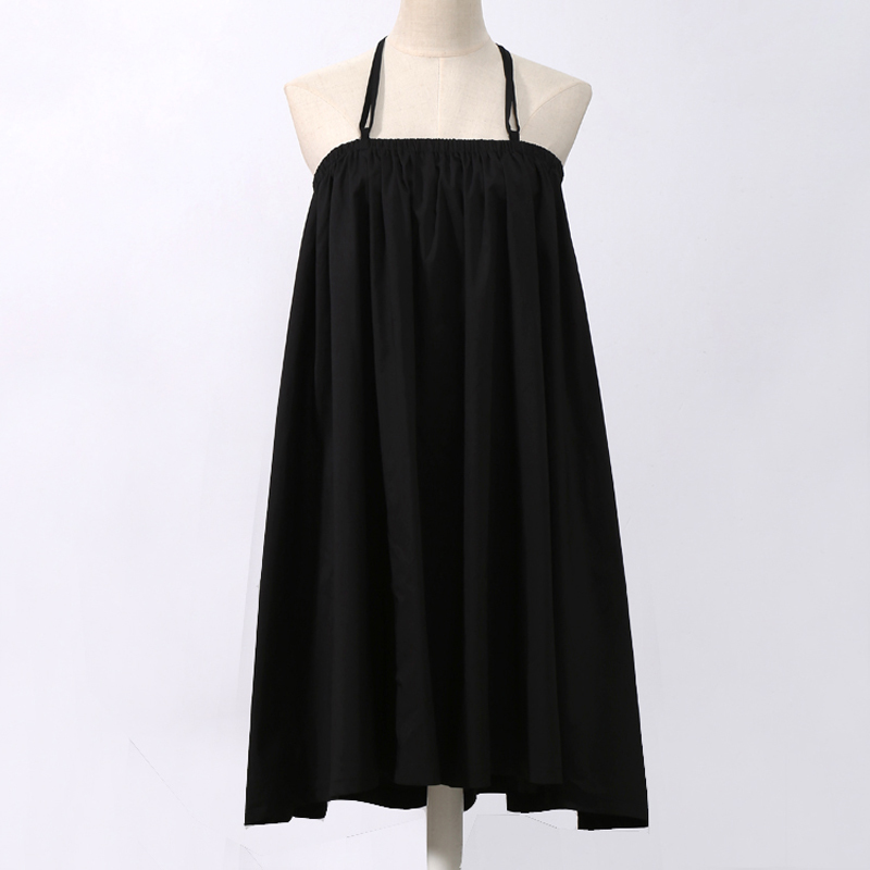 Summer Woman Solid Black Long Maxi Skirt Elastic Waist Pleated Infinite Skirt Convertible Lady Loose Casual Suspender Skirt 1388 210306