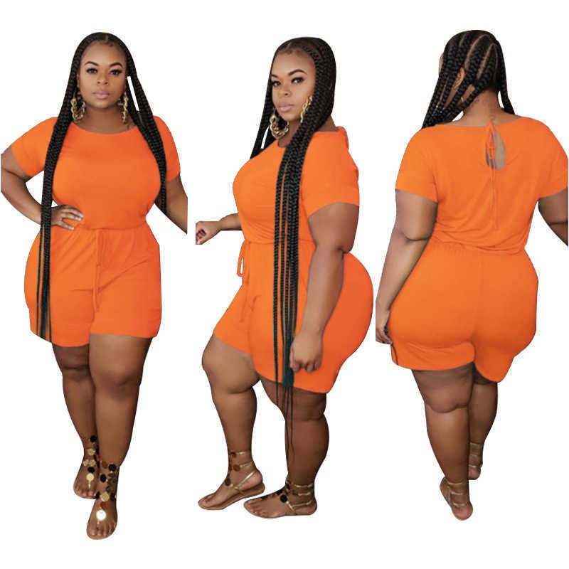 Designer fashion women's plus-size Jumpsuit new fashion casual loose solid color bandage large women