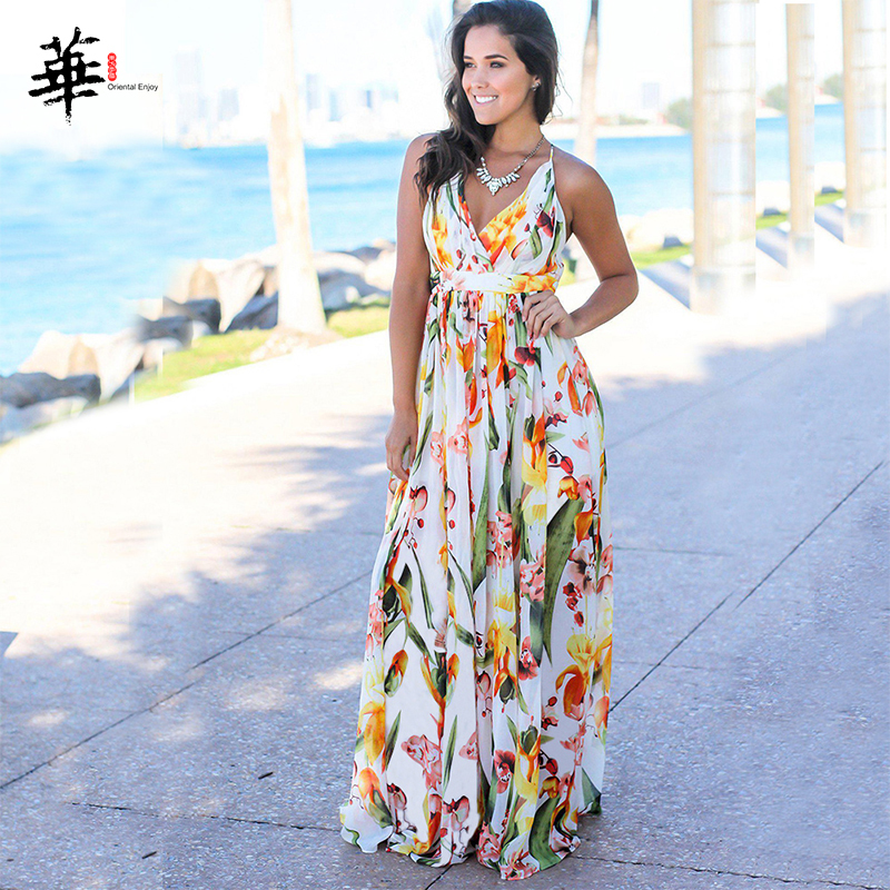 Boho Summer Dress Women Multicolor V-neck Maxi Dress Long Dresses for Women Plus Size Clothing Sexy Party Woman Dress New Robes 210309