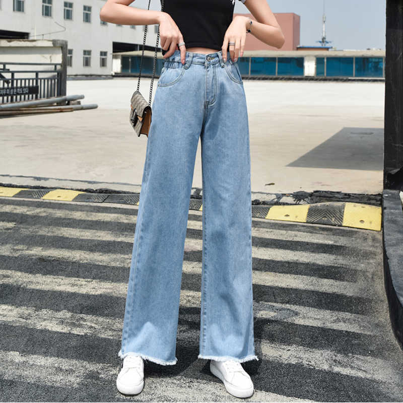 Women Wide Leg Loose Denim Blue Jeans Pant Female Long Trousers High Waist Chic Pants Mom Korean Style Stretch 210922