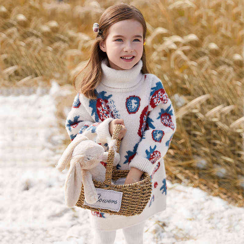 fall Winter Children Clothing Girls long Sweater Kids Knitted Sweaters Cute Outerwear Baby Girl Pullovers Age 2-12 years 211104