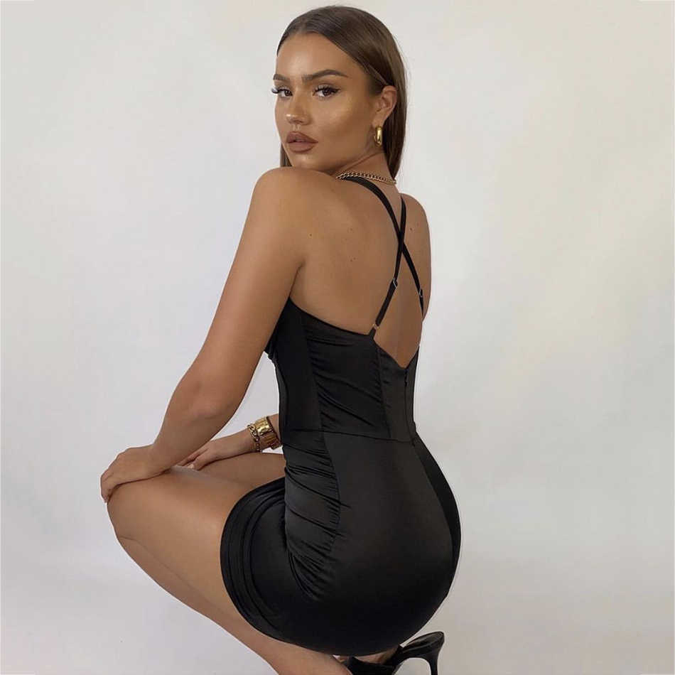 Women's Summer Sexy Sleeveless Halter Cross Black Mini Bodycon Bandage Dress Elegant Party Vestidos 210525