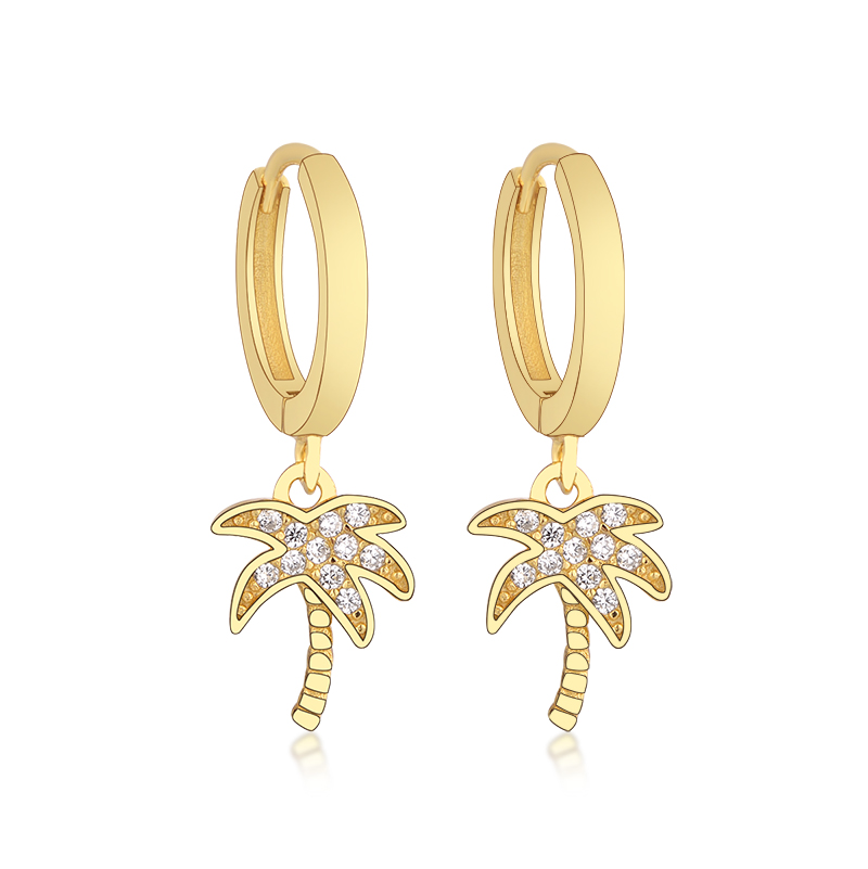 925 Sterling Silver Hoop Earring Women Jewelry Gold Plated Palm Tree Clip Circle Round Earrings Boucle Doreille Femme