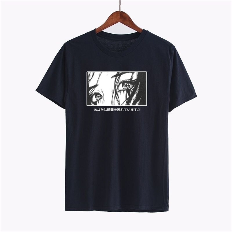 HAHAYULE-JBH Unisex Are You Afraid Of The Dark Japanese T-Shirt Harajuku Style Aesthetic Anime Tee Hipsters Grunge Top 210306