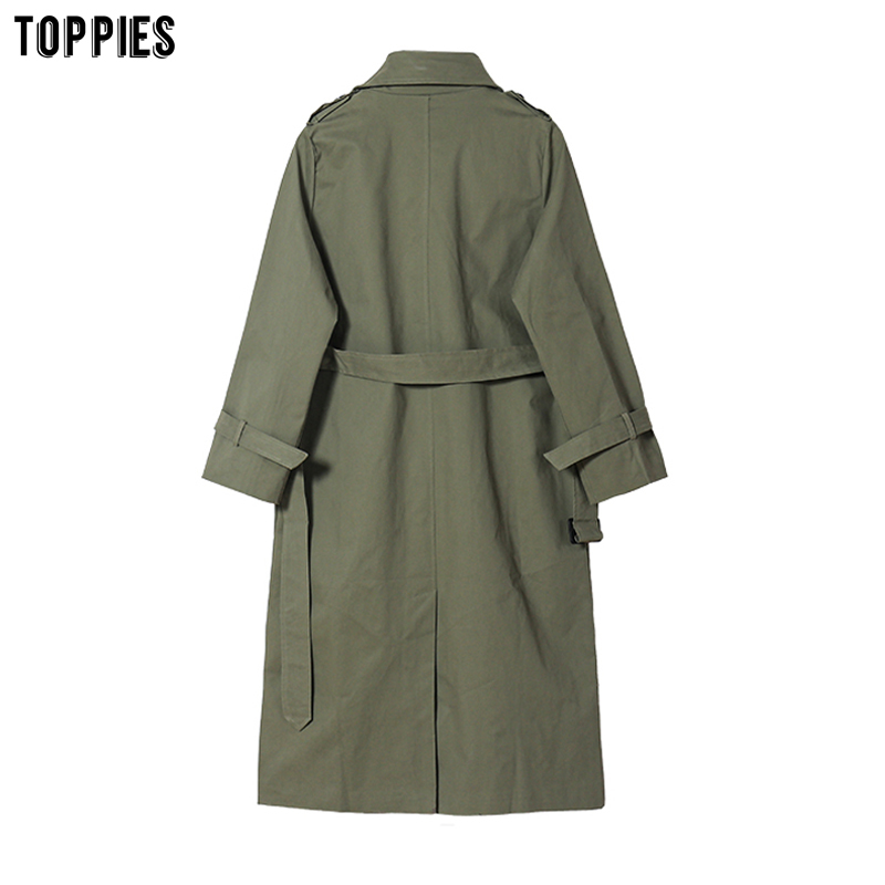 Toppies 2021 Spring Long Trench Coat Women Double Breasted Slim Trench Coat Female Outwear Female Windbreaker 210218