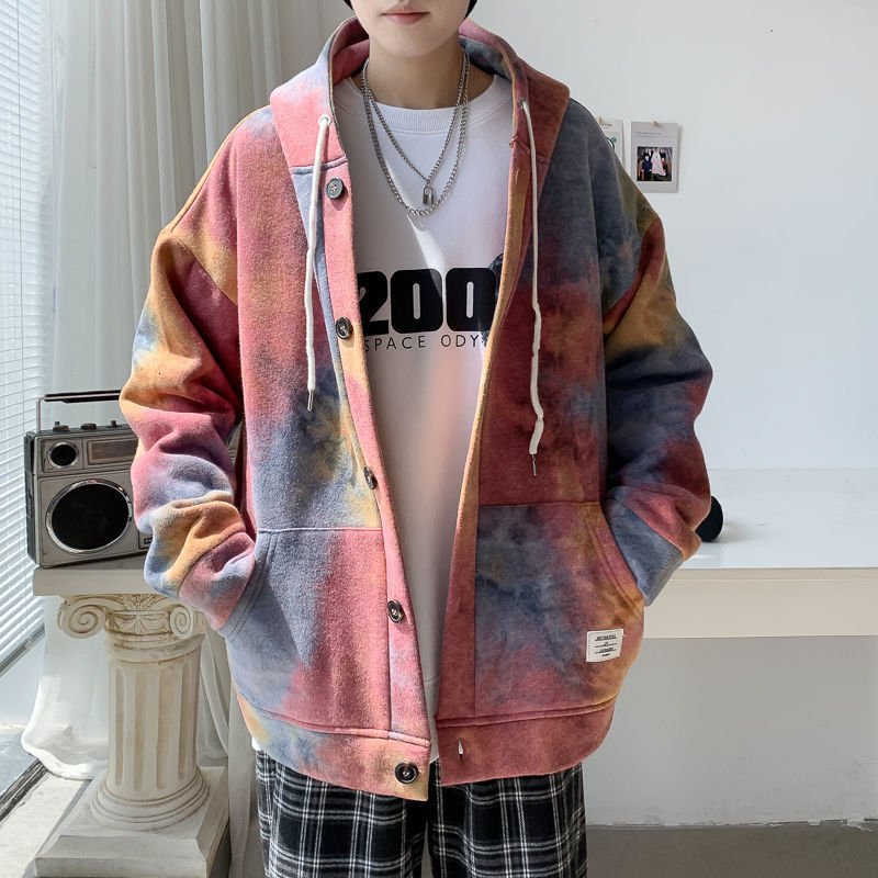 Privathinker Tiedyed Korean Style Men Hoodies Autumn Fashion Men's Hooded Outerwear Colorful Male Sweatshirts Clothing 201020