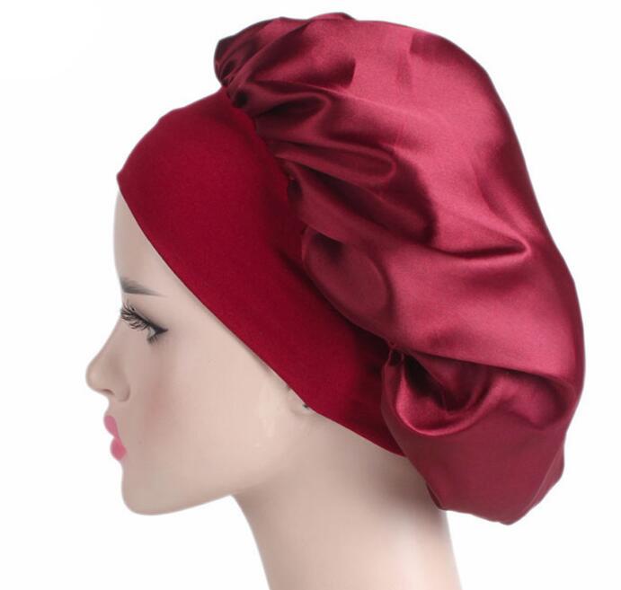 Newly Women's Satin Solid Sleeping Hat Night Sleep Hair Care Bonnet Nightcap For Women Men Unisex Cap bonnet de nuit GC559