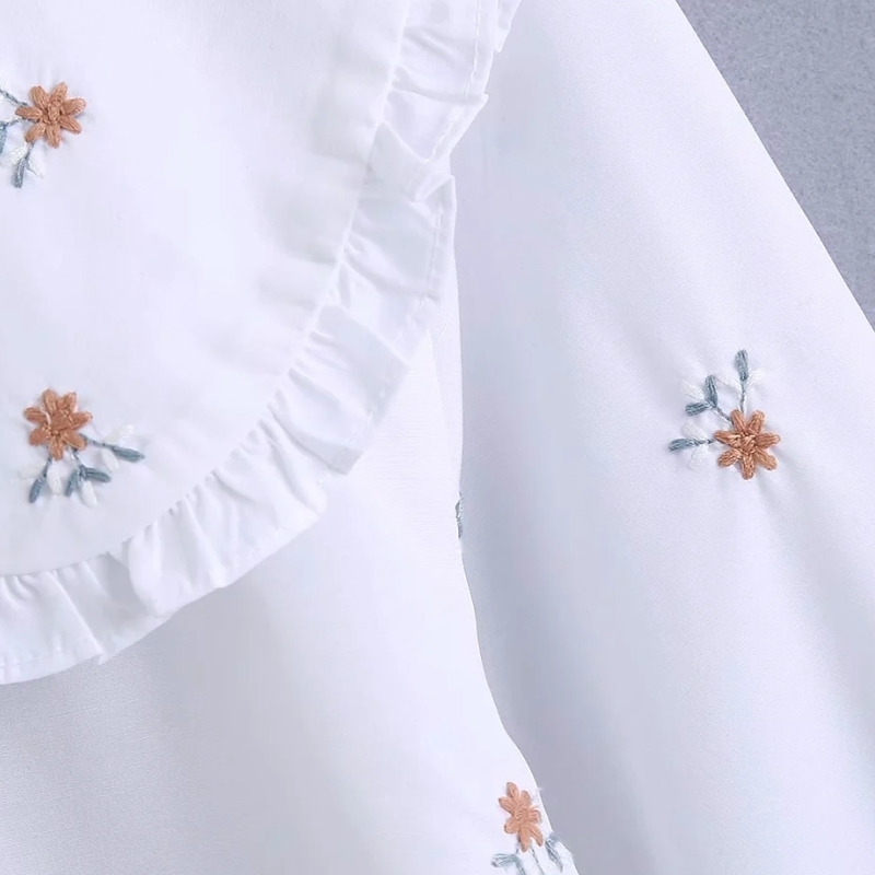 Spring Women Flower Embroidery Peter Pan Collar Shirt Female Long Sleeve Blouse Casual Lady Loose Tops Blusas S8666 210225