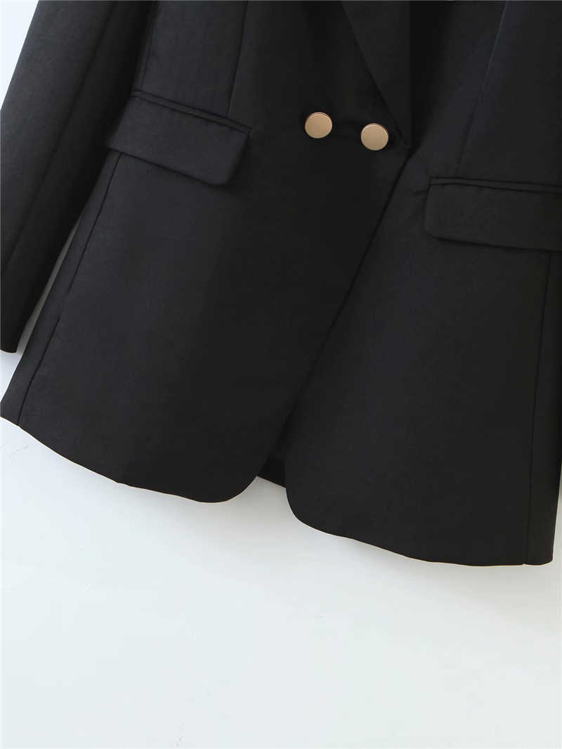 vintage women black blazer office ladies full sleeve jackets causal female double breasted suits chic girls sets 210527